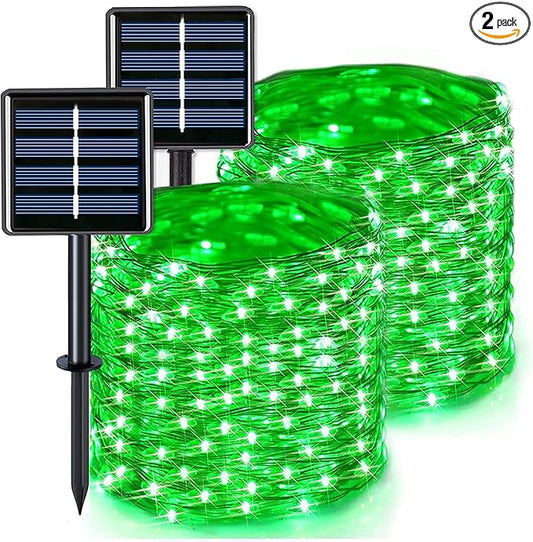 JMEXSUSS 2 Pack Green Solar Halloween Lights Each 66ft 200 LED Green Solar Lights Outdoor, 8 Modes Copper Wire Solar Fairy Lights for Garden Yard Patio Christmas Halloween Decorations