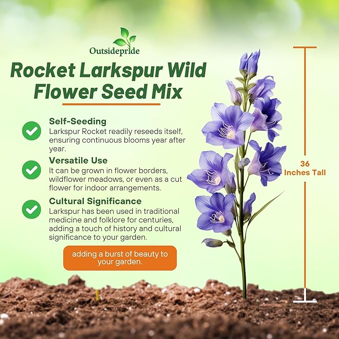 Outsidepride 1000 Seeds Delphinium Rocket Larkspur Wild Flower Seed Mix for Planting