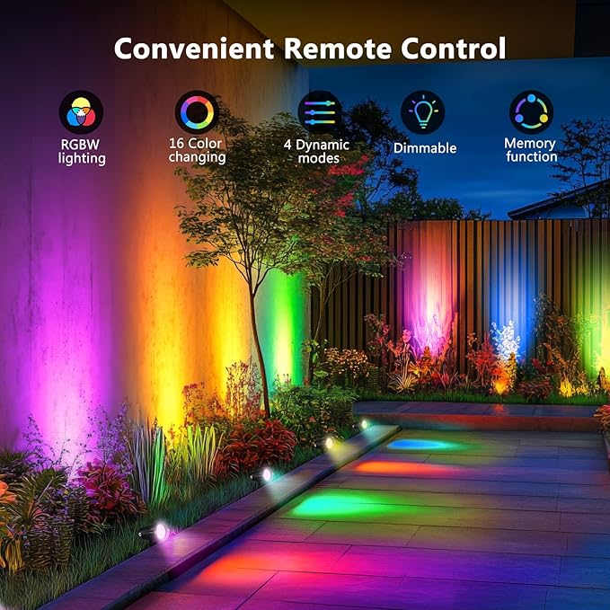 OurLeeme Lawn Flood Light Stake, 2-in-1 Waterproof Outdoor Remote controlle Landscape Lighting Spotlight Wall Light for Yard Garden Driveway Pathway Pool(2 Pack)