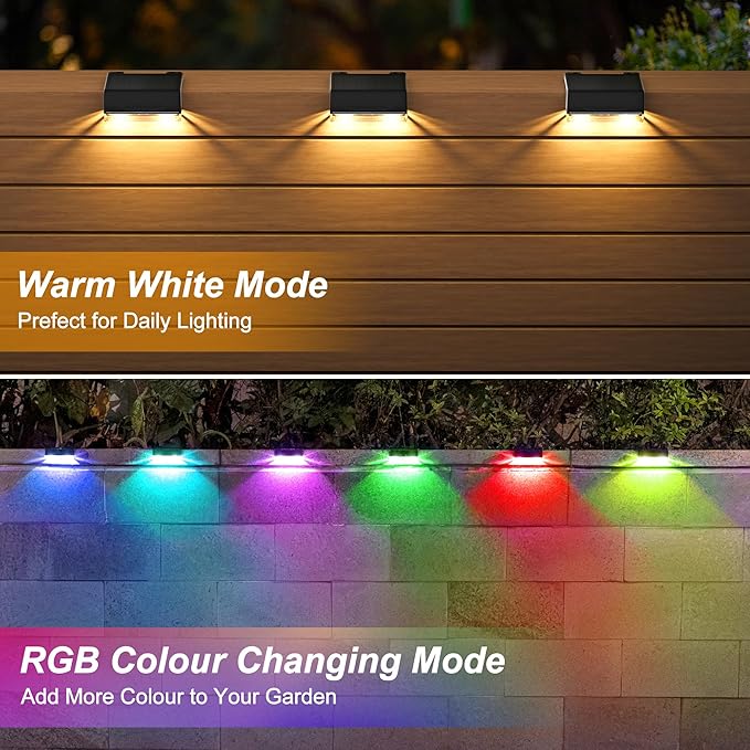 Ellasay Solar Fence Lights Outdoor: IP65 Waterproof RGB Solar Powered with 8 Lighting Modes - Wall Decor for Garden Patio Backyard Balcony Porch 2 Pack