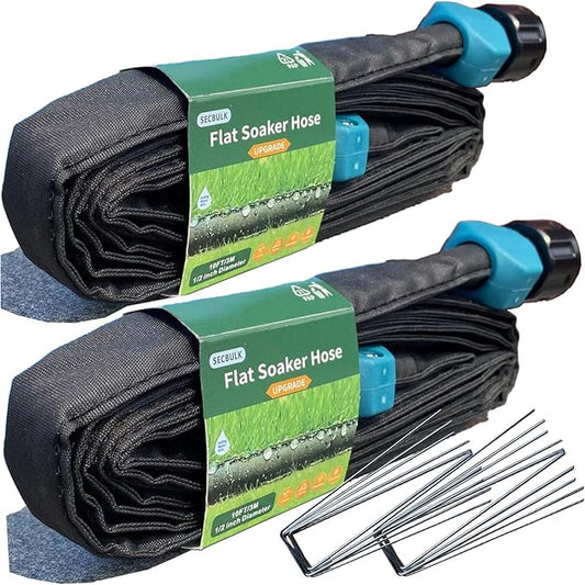 2025 Flat Soaker Hose 20 ft wth Stakes for Garden, 10ft x 2 Linkable Drip Hose Diy Garden Irrigation System Saving 80% Water, Dual-layer Leak-free Design Water Hose with Holes