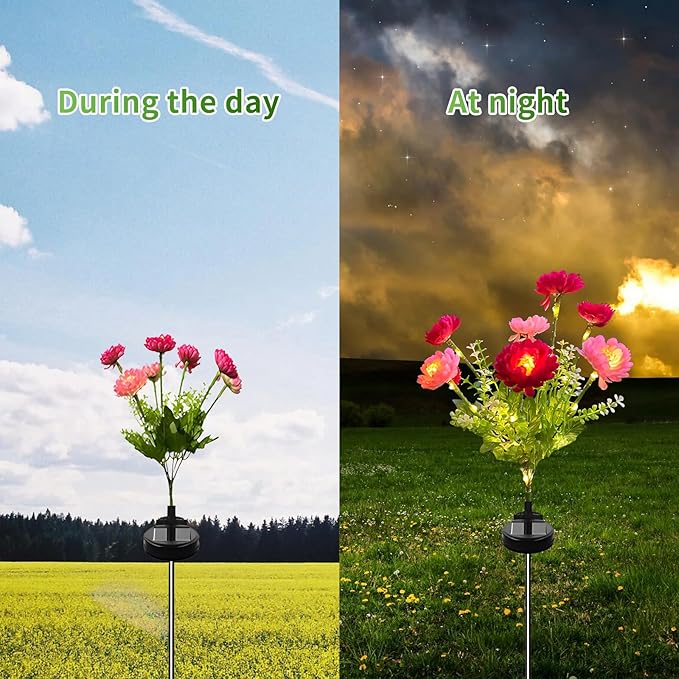 3 Branches Solar Lights, Outdoor Garden Decoration - 7 Snow Lotus Solar Garden Lights, Waterproof Solar Outdoor Lights, Auto On/Off, Garden, Yard Solar Decoration Lights (Red, 3 Pack)