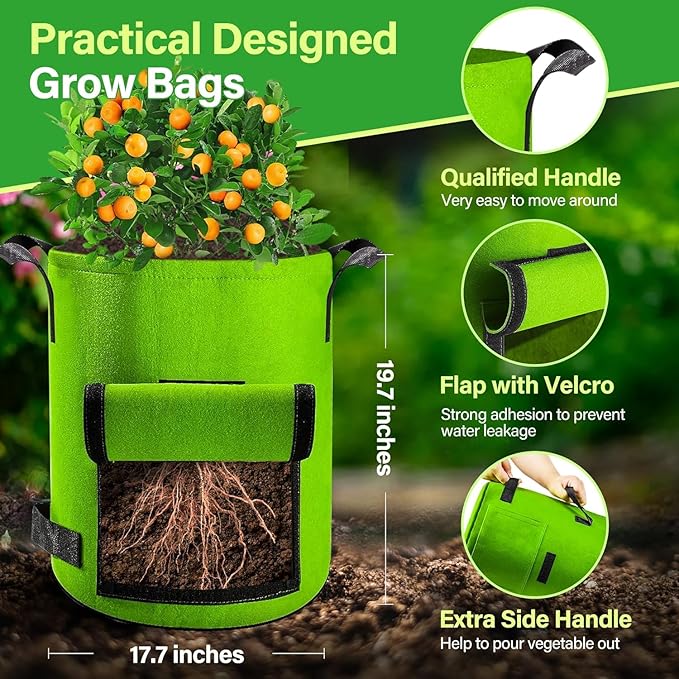 6 Pack Potato Grow Bags 20 Gallon with Flap, Grow Bags for Growing Potatoes, Durable Fabric Garden Planter Pots with Harvest Window for Vegetable & Fruits, Black & Green