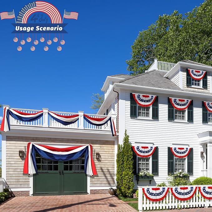 2x20 Ft Red White and Blue Banner Decorations 3 Pack,4th of July Banners for Outside,Bunting Flags for Independence Day,Labor Day,Veterans Day,Memorial Days