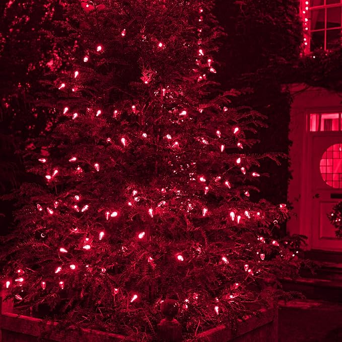 Dazzle Bright C6 Christmas String Lights, 200 LED 66 FT Waterproof Connectable String Lights with Timer, 8 Modes Christmas Lights for Indoor Outdoor Home Garden Yard Xmas Tree Decoration (Red)