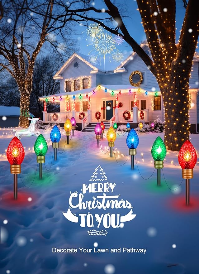 Strawberry Jumbo C9 Christmas Pathway Lights Outdoor - 2 Pack Total 17 Feet 10 LED C9 Christmas Lights, Jumbo Bulb Outdoor Decorations for Yard Lawn Holiday Outside