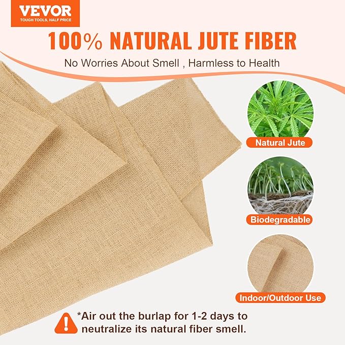 VEVOR Burlap Fabric Roll, 14” x 30 ft High Density Natural Jute Fiber Material for Outdoor Plant Care, Tree Wrap Roll, Decor, DIY Crafts, Wedding, Garden Weed Barrier, Plants & Trees Winter Covering