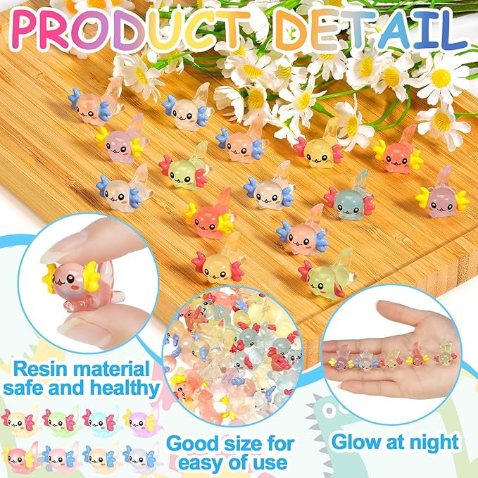 80 Pcs Mini Resin Axolotl Luminous Small Axolotl Miniature Animal Figurine Luminous Mini Resin Animal Party Favors for DIY Garden Landscape Decoration(Multicolor)