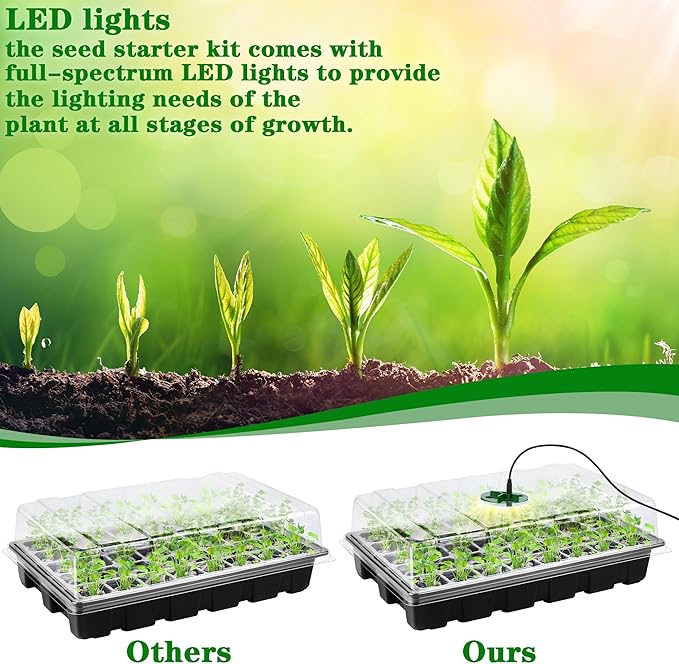 3 Pack Seed Starter Tray Kit with Grow Light Germination Trays with Humidity Dome, 120 Peat Pellets, Gardening Tools, Plant Labels, Plant Growing Trays for Seeds Growing Starting, Black