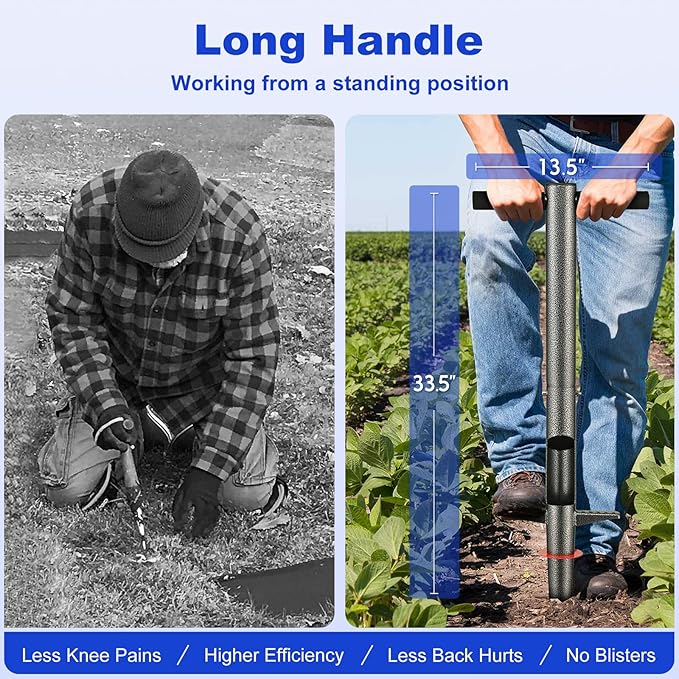 Bulb Planter Garden Sod Plugger with Ergonomic Masual Handle,Heavy Duty Planting Tools for Digging Holes to Plant Spring Flowers Bulbs,Bedding Plants,Tulips,Crocus,Dahlias,Gladiolus,Lilies