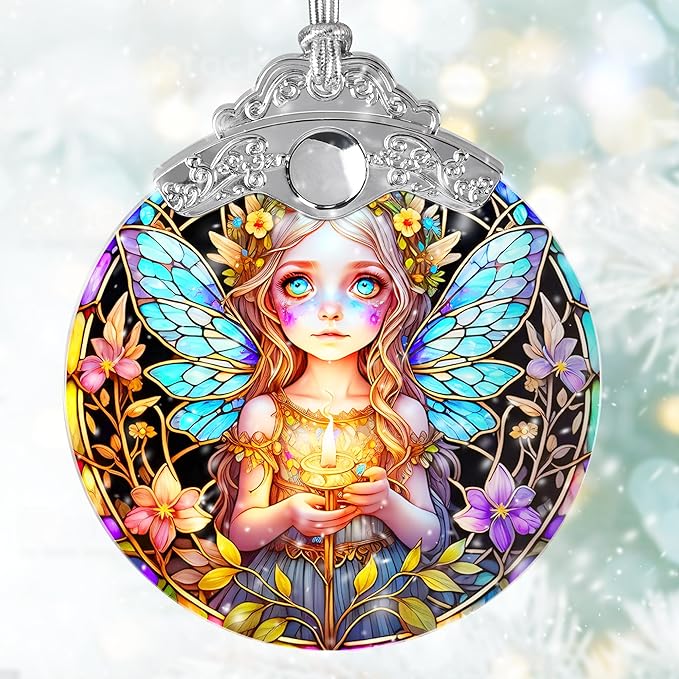 Fairy Stained Glass Suncatcher, Jocidea Fairy Ornament, Fairy Christmas Ornament, Holidays Ornaments, Christmas Tree Ornament, Fairy Decor, Gifts for Fairy Lovers