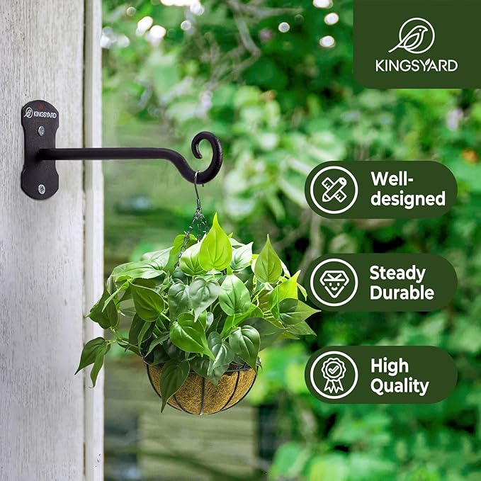 Kingsyard 2 Pack Wall Plant Hanger - Heavy Duty Metal Hanging Bracket Hooks for Hanging Plant Bird Feeders Lanterns Wind Chimes Indoor/Outdoor. Black