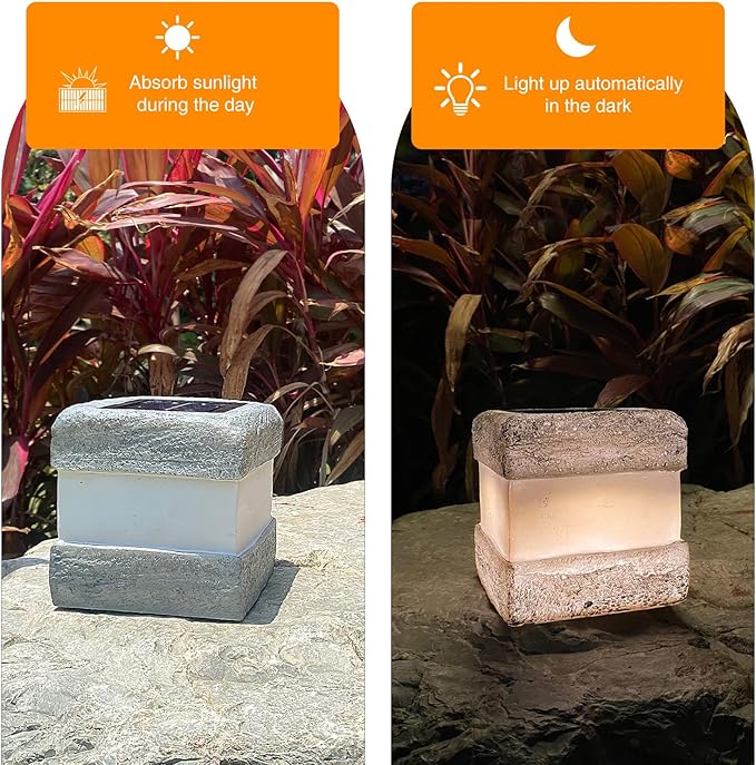 2 Pack Solar Garden Lights, Fake Rock Lights for Outdoor Pathway Yard, Solar Waterproof Decorative Rocks Lantern for Landscape Decor Gery
