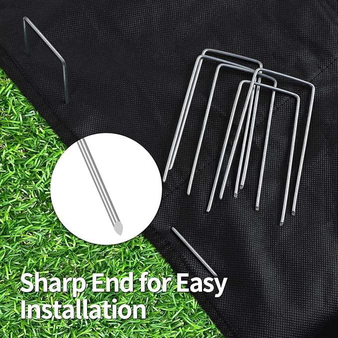 CEWOR 100 Pack Landscape Staples 4 Inches, Galvanized Garden Stakes Landscape Staples Fabric Pins Lawn Stakes for Barrier Fabric, U-Type Heavy Duty