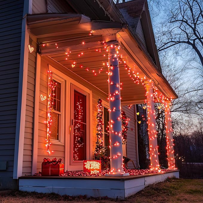 JMEXSUSS 250 LED Red String Lights, 91.5ft Expandable, Waterproof, 8 Modes, Indoor/Outdoor, Christmas Tree, Patio, Bedroom, Party, Holiday Decorations