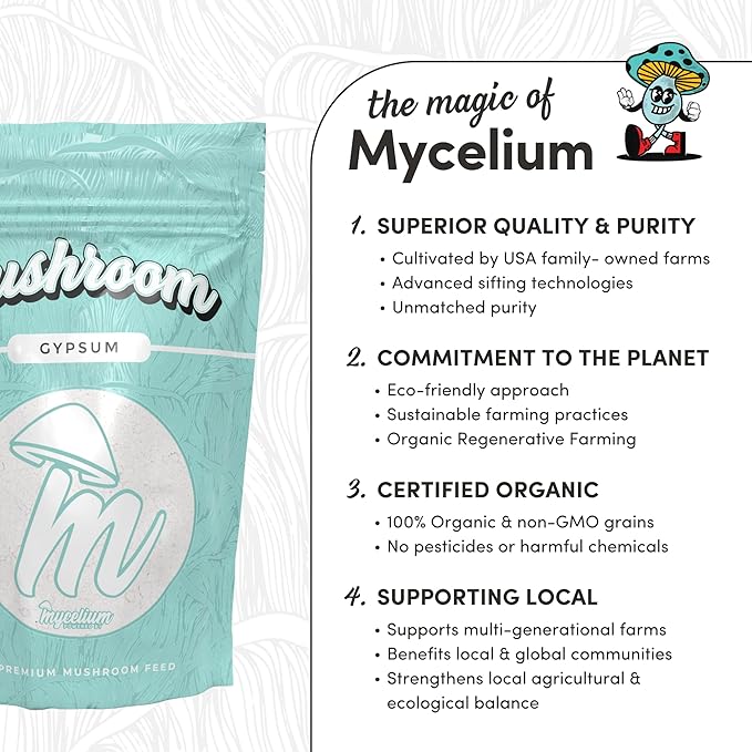 Mycelium Premium Gypsum – Organic, Non-GMO, Soil Amendment for Mushroom Cultivation, Sourced from Local USA Farms, Sustainable Farming, 5 lbs