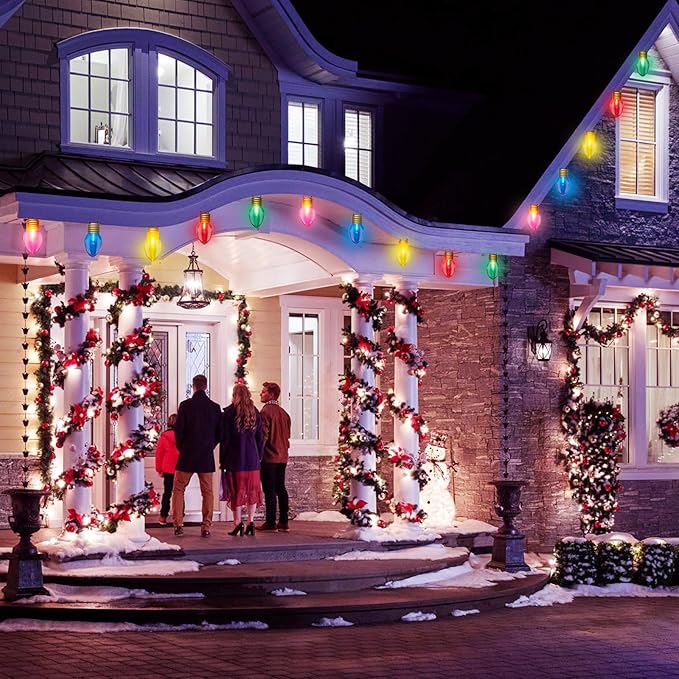 Jumbo Xmas String Lights, 16FT Large Multicolored Bulbs Christmas Hanging Lights with C7 10 LED Giant Multicolor Bulbs, Outdoor Vintage Christmas Decorations for Holiday Home Tree Roof Yard Garden
