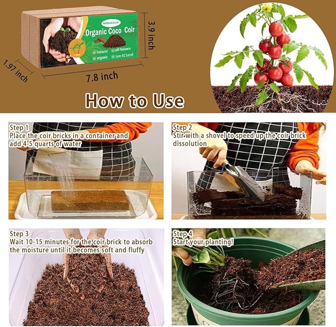 Coco Coir Brick for Plants-5 Pack Premium 100% Organic Peat Moss Mix with Low EC & pH Balance,Plant Soil Enhance Root (5 Pack)