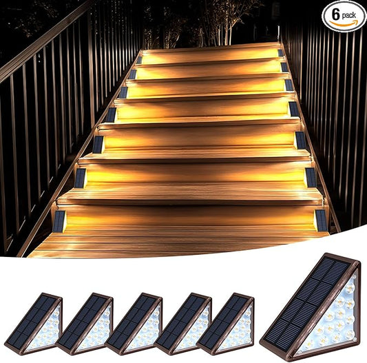 Solar Step Lights for Outside Waterproof IP67, Outdoor Stair Light 6 Pack, Solar Stair Lights Outdoor LED Outdoor Step Light Decor for Sidewalk, Deck, Front Door, Patio, Garden