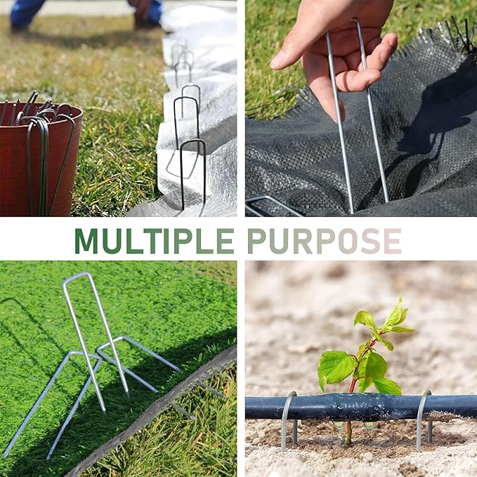 200 Pack Landscape Staples 6 Inches 11 Gauge Stakes, Galvanized Garden Stakes U-Shaped Pins and Landscaping Staples for Sod Anchoring Landscape Fabric Irrigation Tubing