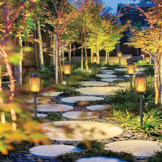Solar Torch Lights Outdoor, 12 Pack Solar Torch Lights with Flickering Flame, 12 LED Mini Tiki Torches for Outside Waterproof Landscape Decorations for Garden Pathway Dusk to Dawn Auto On/Off