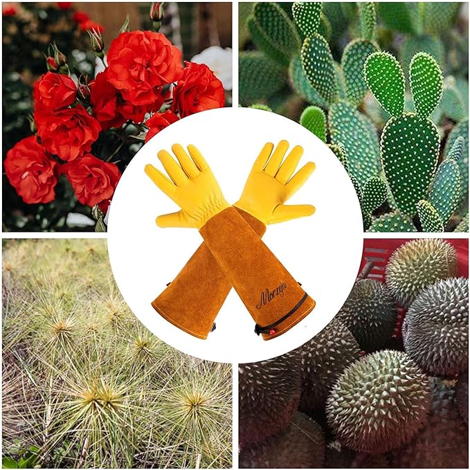 Professional Gardening Gloves for Men&Women, Rose Pruning Gloves Thorn Proof, Adjustable Cuff, Breathable Leather Cowhide Long Garden Gloves,Garden Gifts & Tools for Gardener,Yard Work