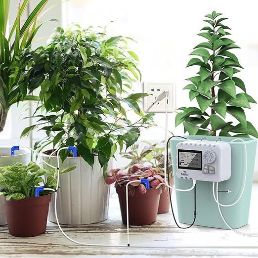 Automatic Watering System TRJZWA Newest Indoor Plant Watering System Kit DIY Plant Watering Device with Customize Schedule Water Timer, USB Power for Vacation Plant Watering System for Balcony/Indoor
