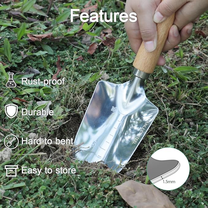 Garden Tool Set, 3 Pieces Gardening Kit with Garden Plant Twist Tie and Plastic Plant Tag, Stainless Steel Heavy Duty Garden Tools with Wooden Handle, Gardening Gifts for Women