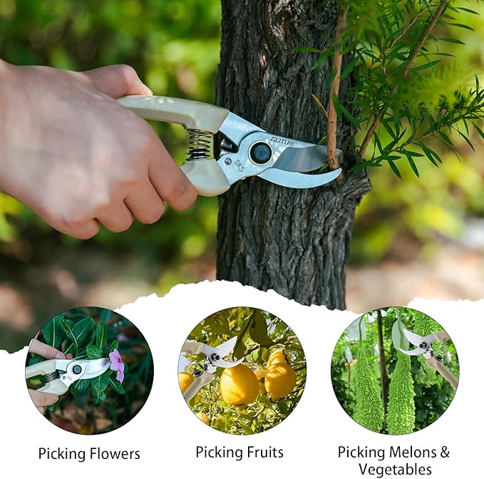 Goture Garden Shears 1Pc, Pruning Shears for Gardening, SK5 Garden Shears Pruning, Beige Garden Scissors Tools