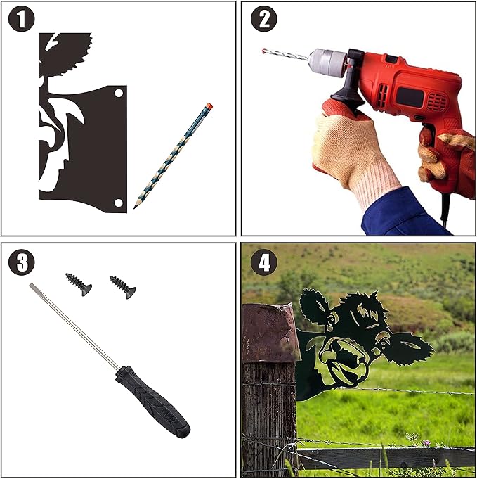 Peeping Cow Metal Art Farm Garden Decor Garden Fence Decoration Outdoor Decoration for Farmhouse,Yard,Lawn