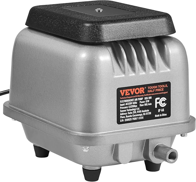 VEVOR Linear Air Pump, 109L/Min Air Flow Septic Aerator Pump, Aeration System for 1/2 Acre 10 FT Deep Ponds, Water Gardens, Waste Treatments, Septic Tanks, Aquariums, Seafood Restaurants, Fish Farms