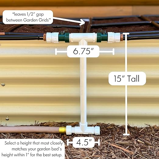 Garden Grid Connection Manifold | 15" Height | Connect Neighboring Garden Grids or Just 1 and/or Daisy-Chain from Manifold to Manifold with Garden Hoses to Connect Many Garden Grids