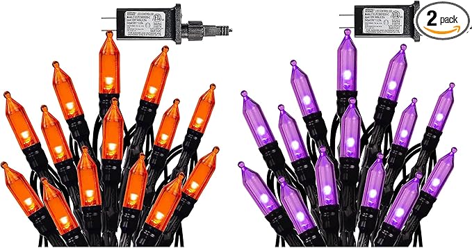 Dazzle Bright 200 LED Halloween Mini String Lights, 65FT Connectable Waterproof Plug in with 8 Modes Lights for Indoor Outdoor Patio Garden Party Decorations (2 Pack)