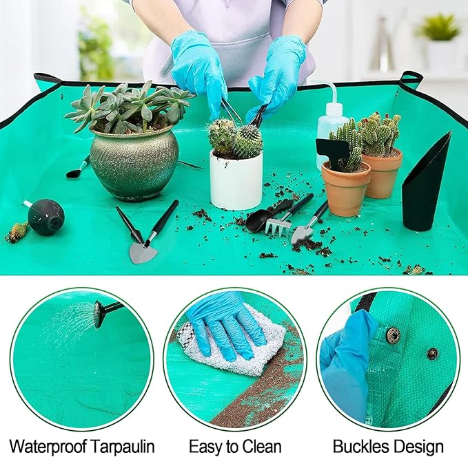 44 pcs Succulent Tool Set - 39.4" Indoor Plant Repotting Mat and 19 Pcs Mini Gardening Hand Tools Bag, Garden Plants Transplanting Supplies for Women Gardener Gifts Outdoor, Green