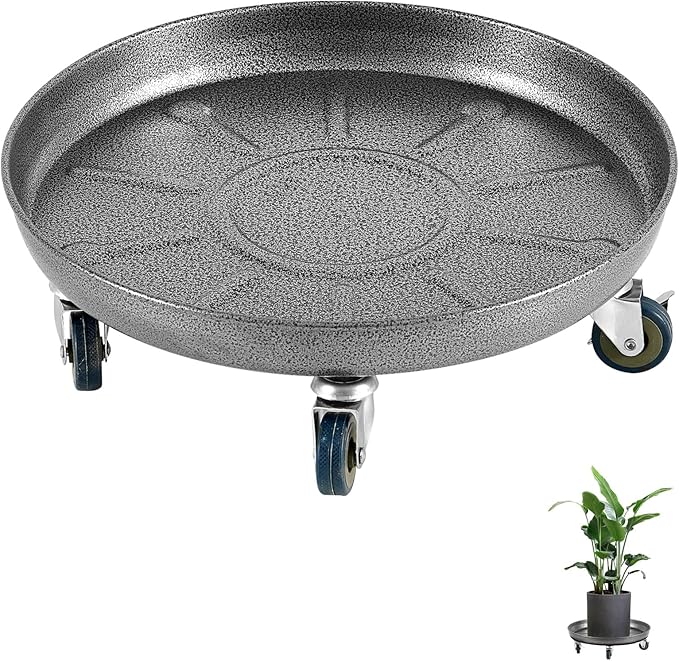 Heavy Duty Plant Caddy with Wheels 16 Inch, 360° Caster, Outdoor Rolling Plant Dolly That is Not Easily Rusted, Indoor Metal Plant Cart with Rollers, Plant Pot Trolley, Silver 3 Pack