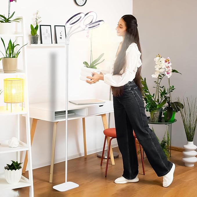 Hanging Grow Light for Indoor Plants with Warm Colors, Full Spectrum Plant Standing Lamp for Seeding Small and Large Plants with 3 Heads, Auto On/Off Timer and Adjustable Tripod Stand– 30 Watts