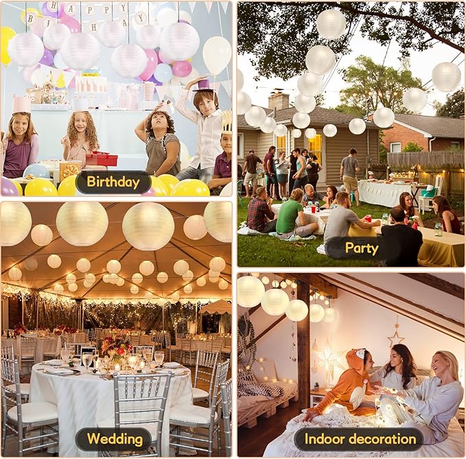 KNONEW 10 Pack White Outdoor Silk Lanterns Decorative, 10inch Waterprooof Outside Indoor Chinese Hanging Round Lanterns for Weddings, Birthdays, Parties Decoration (White)