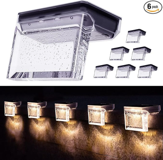 Solar Step Lights Outdoor LED Deck Fence Patio Wall Lights Garden Pathway Decoration Lighting 6 Pack(Warm White)