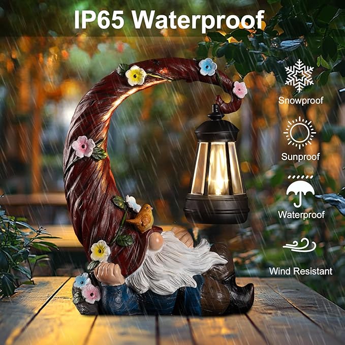 Garden Gnomes Outdoor Statues with Solar Light Funny Gnome Decor Gifts for Women Mom Gnomes Decorations for Home Patio Lawn Yard Garden Decor