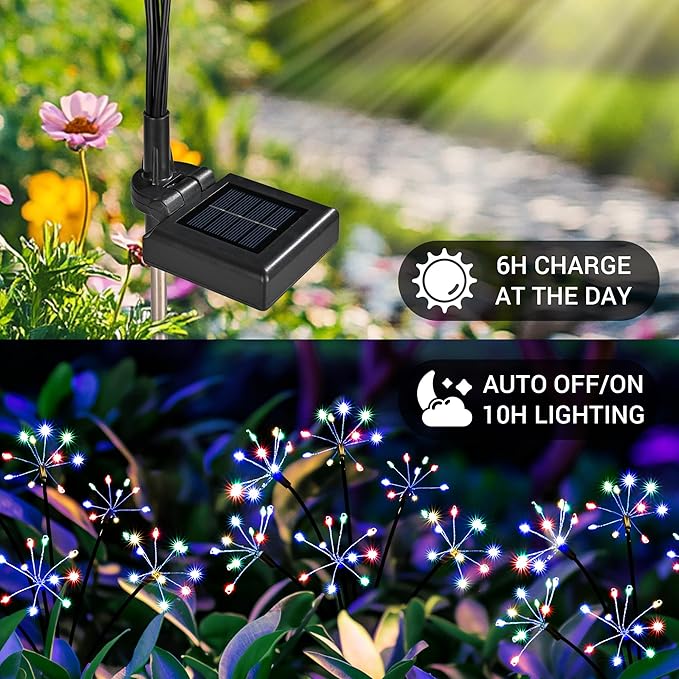 Solar Garden Decor Lights Outdoor, Solar Powered Lights Waterproof for Yard Patio Porch Flowerbed, Fairy Gardening Supplies Gifts Firwork(2 Pack Multi-Colored)