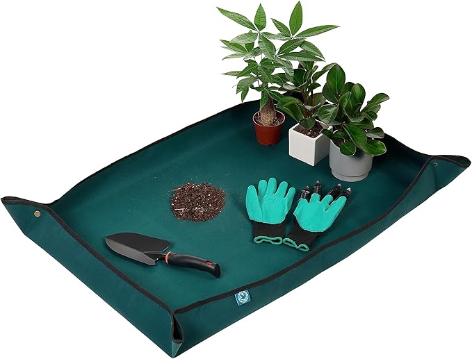 KONMAY Foldable Thicken Repotting Mat Tool Set - 40''X60'' Waterproof Potting Tray, Shovel and Garden Glove for Indoor and Outdoor Transplanting and Soil Mess Control