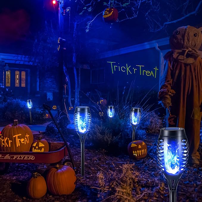 Toodour Solar Torch Flame Lights, 12 Pack Solar Lights Outdoor with Flickering Flame, Waterproof Solar Pathway Lights Landscape Decoration Lighting for Garden, Lawn, Yard, Outdoor Decorations - Blue
