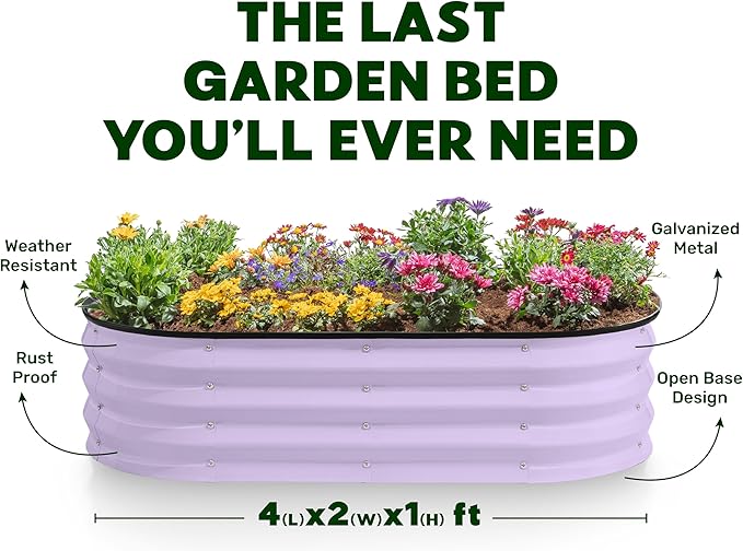 Galvanized Raised Garden Beds Outdoor // 4×2×1 ft (2-Pack) Planter Raised Beds for Gardening, Vegetables, Flowers (Lavender) // Large Metal Garden Box