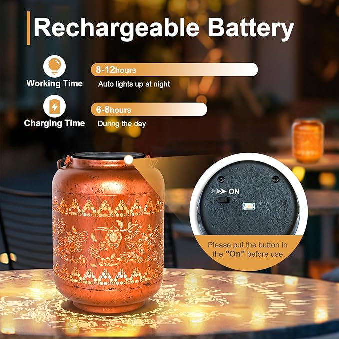 Bee Solar Lanterns Outdoor Hanging Waterproof Bee Garden Decor Christmas Gifts for Women Mom Grandma Metal Solar Lights Decoration Outside for Yard, Patio,Pathway Landscape
