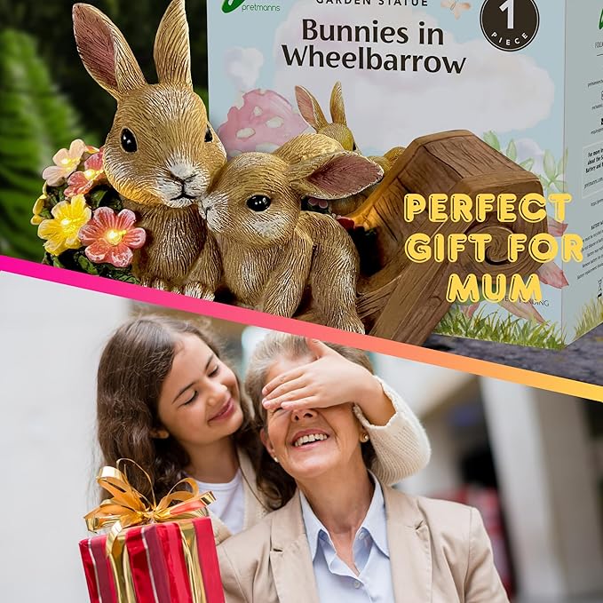 Bunny Solar Garden Statues, Rabbit Decor & Yard Ornaments, Cute Garden Decor for Outside, Gifts for Moms, Solar Figurines Outdoor Statue, Gardening Gifts for Women, Bunnies Ornament - Large