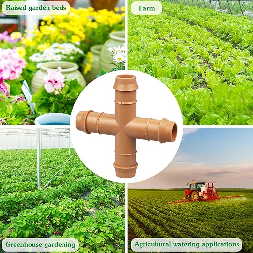 12-Pack Drip Irrigation Barbed Cross Connectors, 1/2 Inch Drip Line 4 Way Couplings for 1/2" Drip Irrigation Tubing, Barbed 4-Way Connectors for Drip Irrigation Watering System