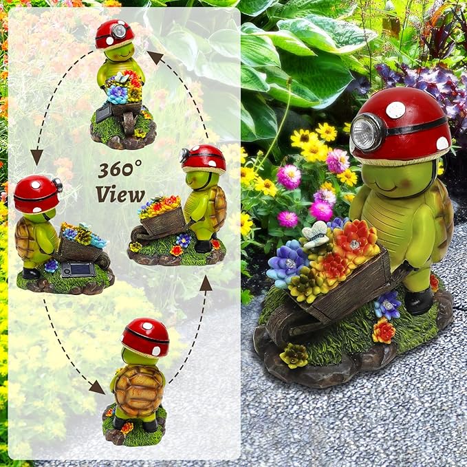 Solar Light Turtle Outdoor Garden, Turtle Solar Light for Yard Patio Decor 4 LED Solar Powered Lighting Outside Light Up Turtle Garden Statue Gardening Gift for Women Cute Decor