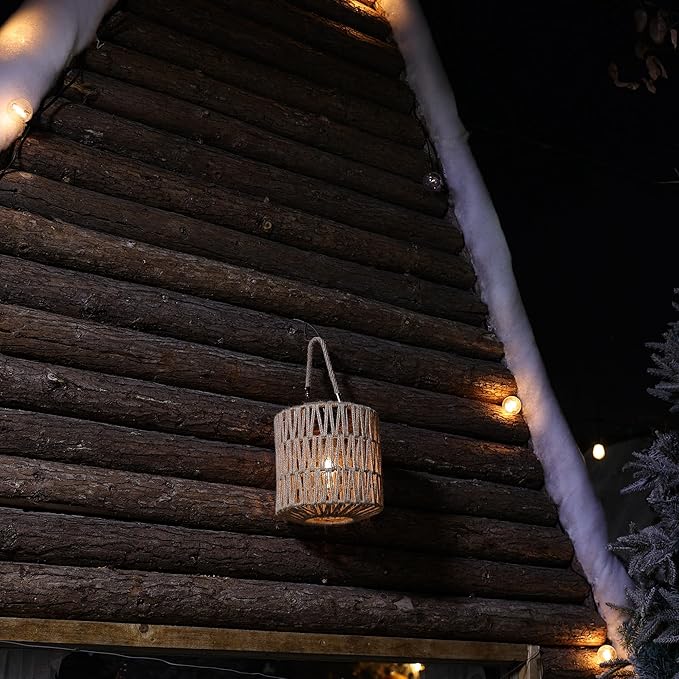 Cooo Solar Lantern Outdoor Hanging – Handwoven Jute Rope Lantern with Warm Edison Bulb, IP65 Waterproof Solar Powered Garden Light for Porch Patio, Yard Table Rustic Boho Decor, 8.27” Tall