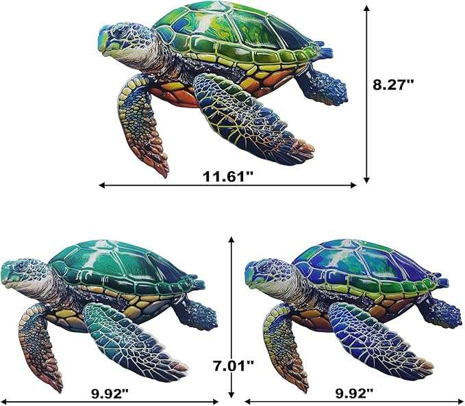 John's Studio 3Pcs Metal Turtle Sea Wall Decor Outdoor Garden Hanging Art Sculptures Home Ocean Theme Decorations for Kitchen Bathroom and Pool