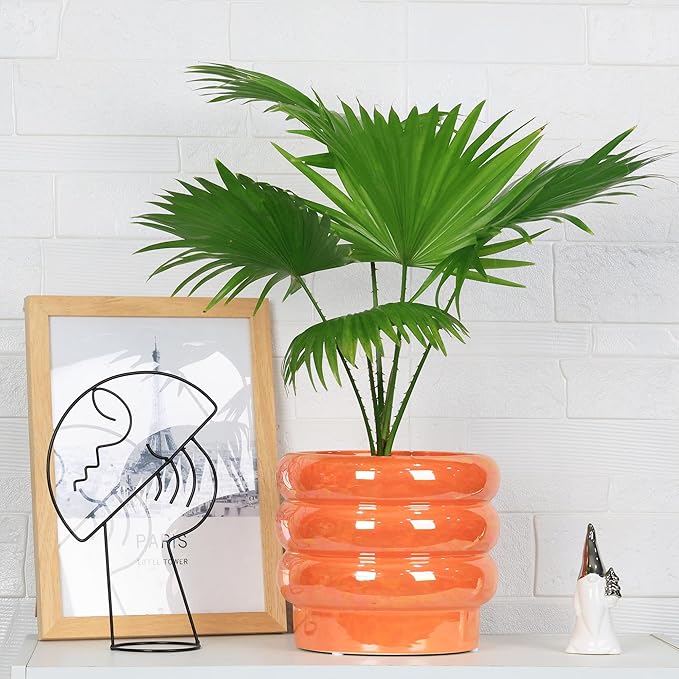 7.8 Inch + 5.7 inch 2 pcs Ceramic Plant Pots for Indoor Plants, Rainbow Pearl Glaze Planter with Planters for Plants with Drainage Hole, Orchid Pots, Succulent Pot, Flower Pot (Orange)